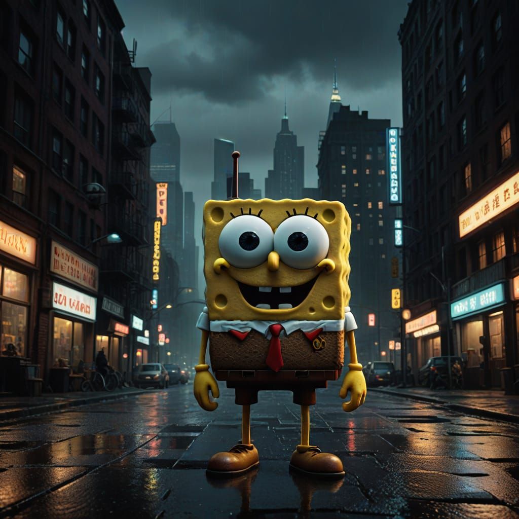 Hyperrealistic Bikini Bottom Cityscape in Soft Golden Light