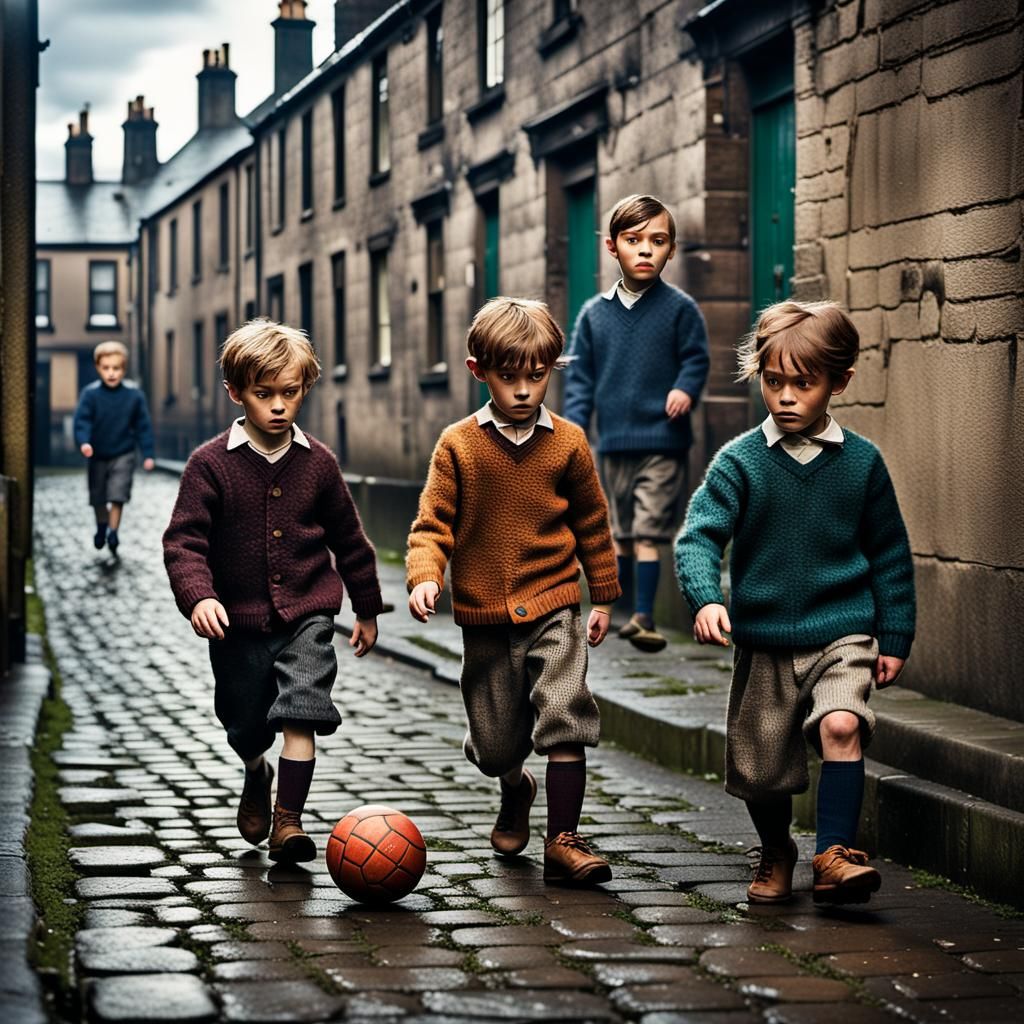 1930s Glasgow Gorbals Street Soccer Scene