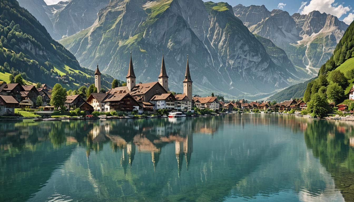 Picturesque Swiss Lakeside Village in Cinematic Style