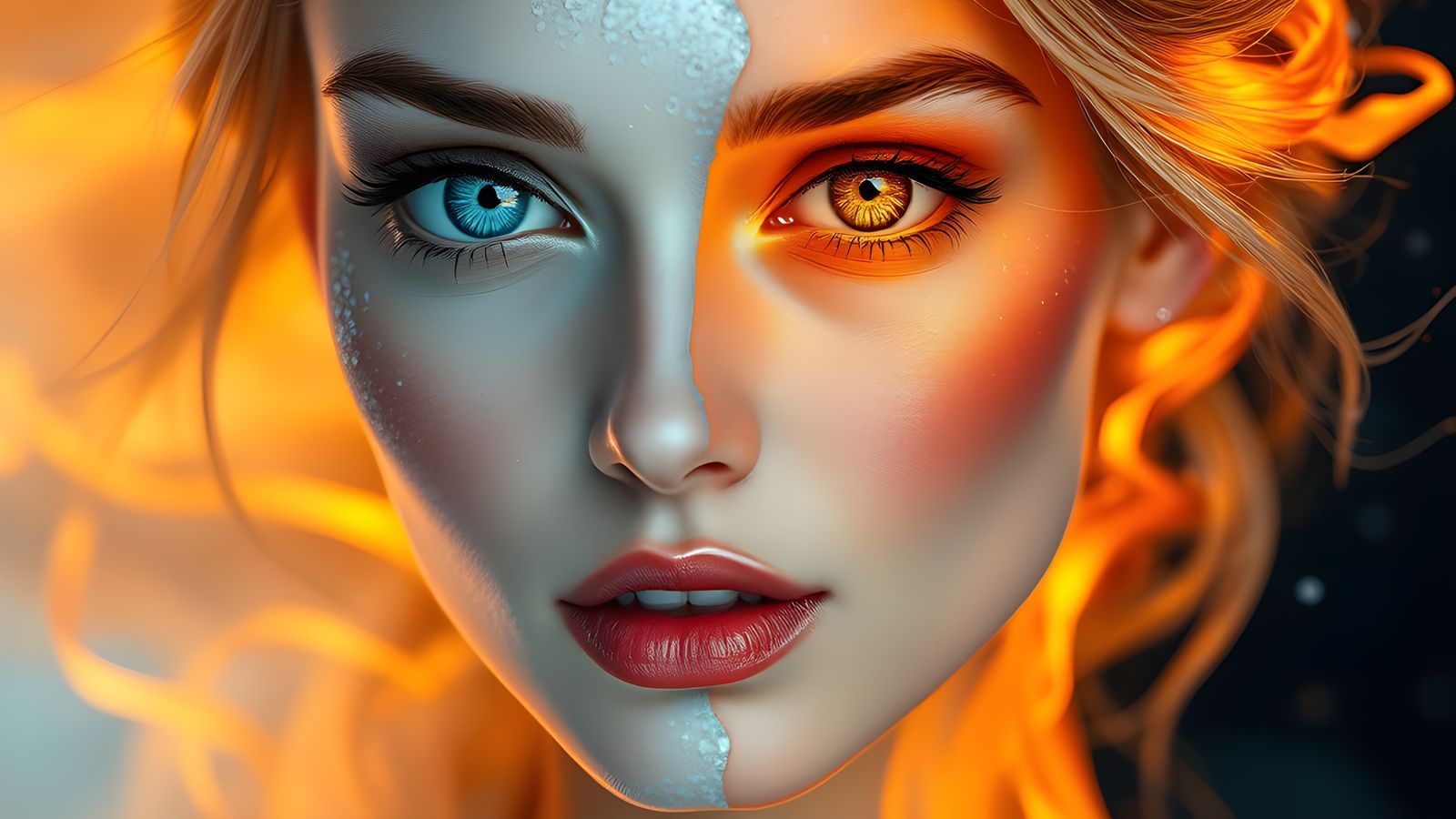 Ice and Fire Woman Portrait: Breathtaking Beauty