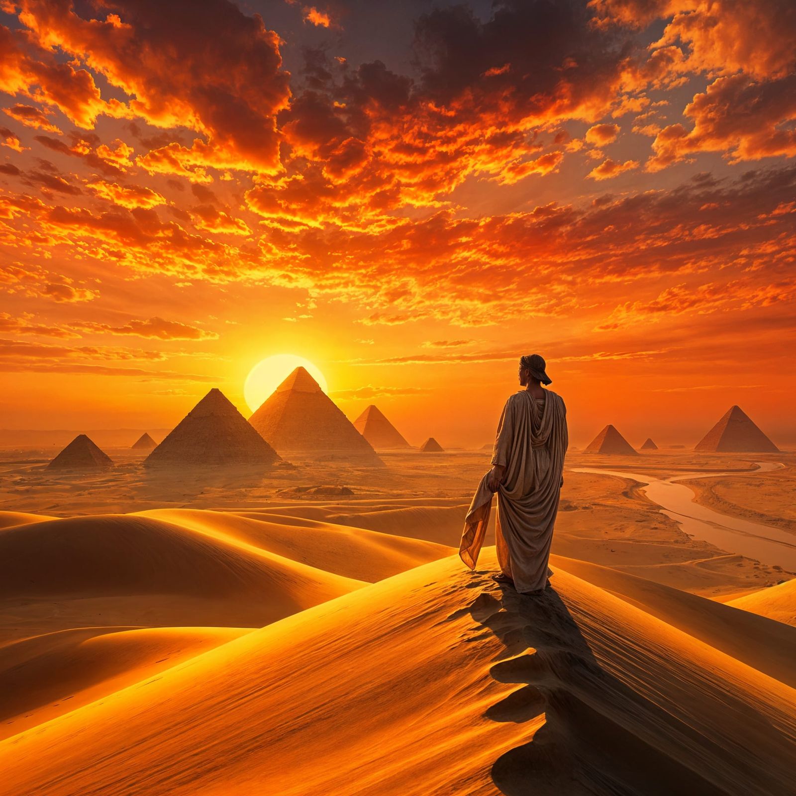 Egyptian Sunset Panorama in Orientalist Style