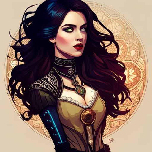 Steampunk Yennefer Portrait with Luminous Colors