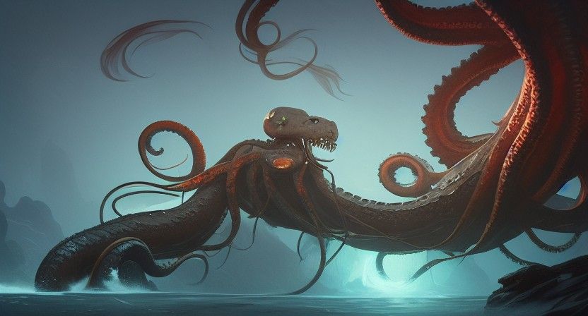 Kraken Concept Art in Anime Art Nouveau Style