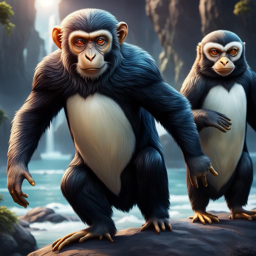 Fantastical Monkey Penguin Hybrid Creature