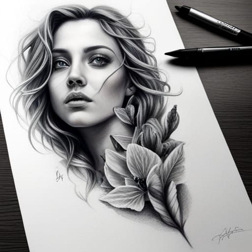 Butterfly Fairy Tattoo Design in Charcoal