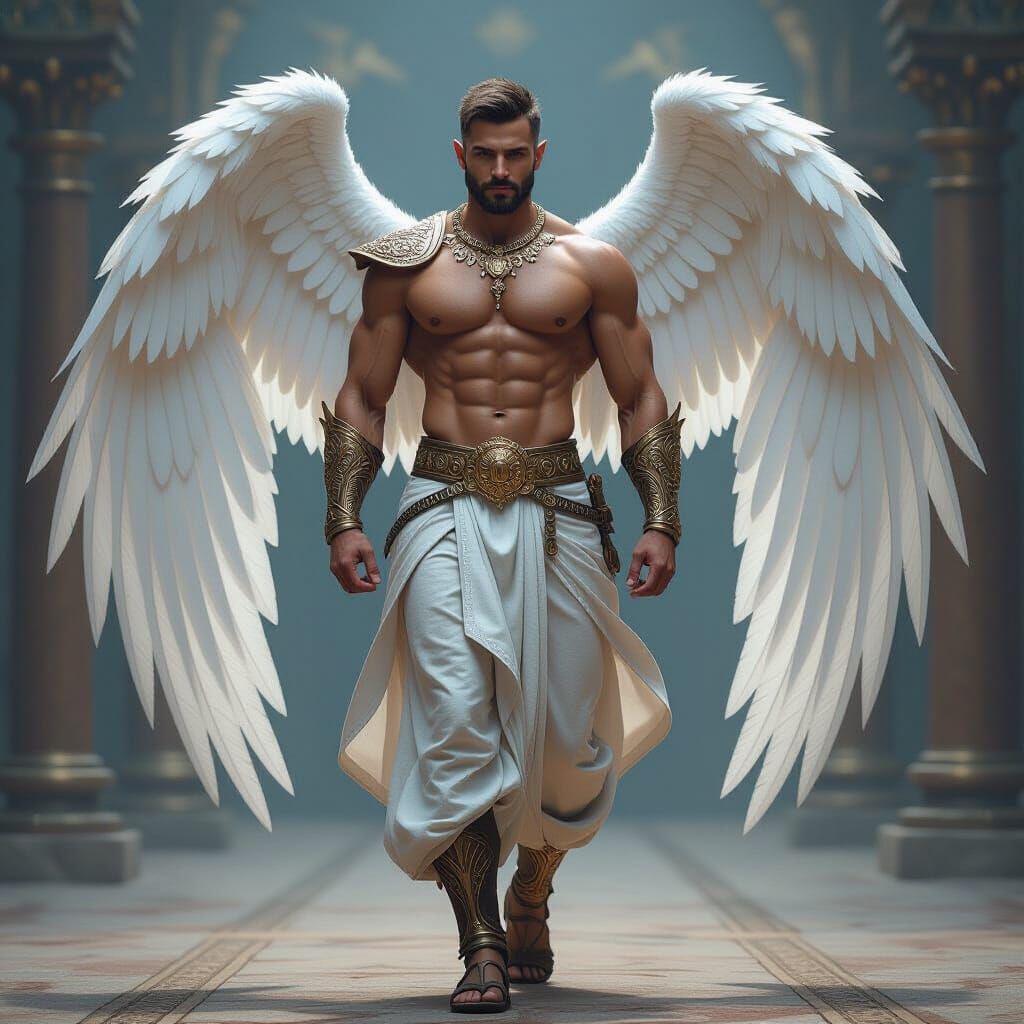 Angelic Warrior with Swan Wings in Light Elf Armor