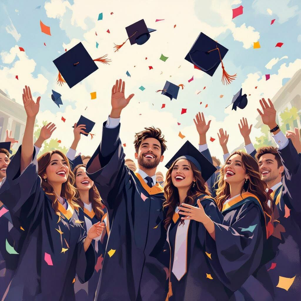 Graduation Celebration in Vibrant Artistic Style