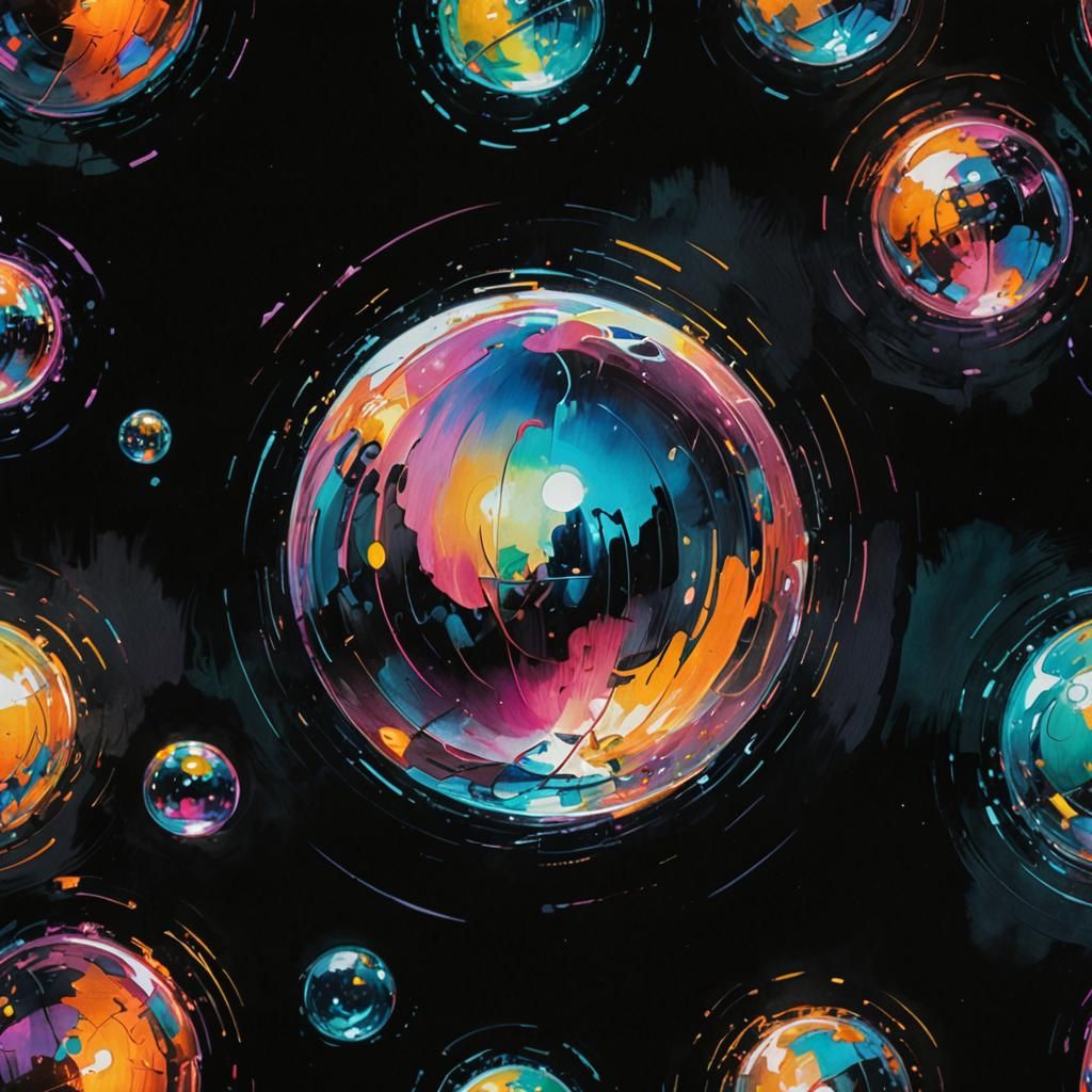 Iridescent Orb in High Fantasy Neon Watercolor Art