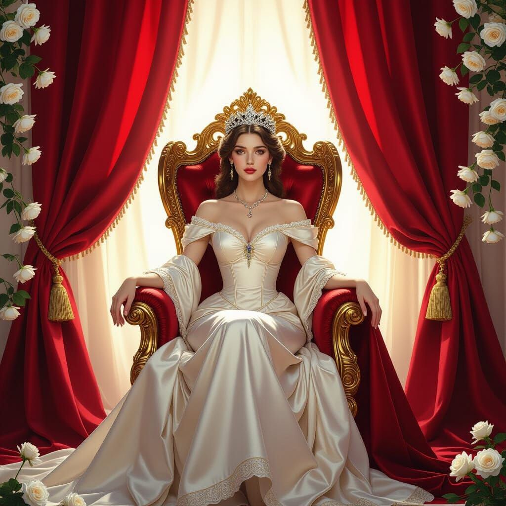 Regal Queen on Golden Throne in Ethereal Light