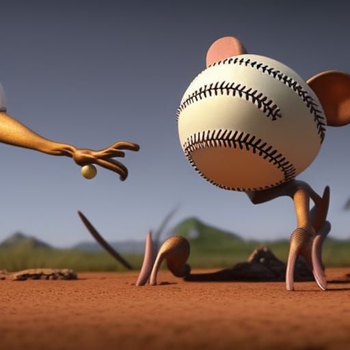 Alien Mice Play Baseball: Surreal Sci-Fi Art