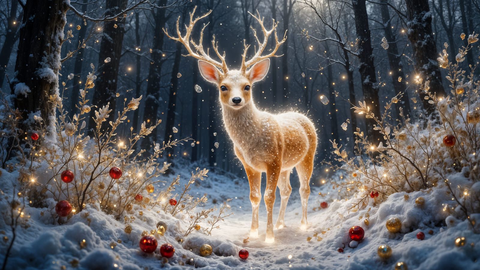 Crystal Fawn in a Magical Snowy Winter Wonderland