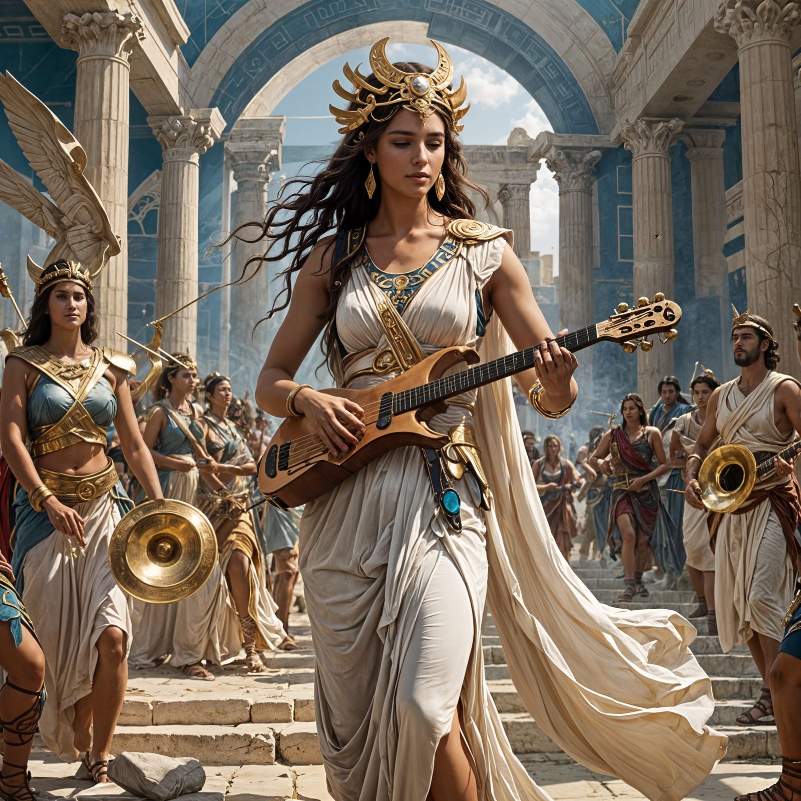 Futuristic Music Festival with Greek Goddess