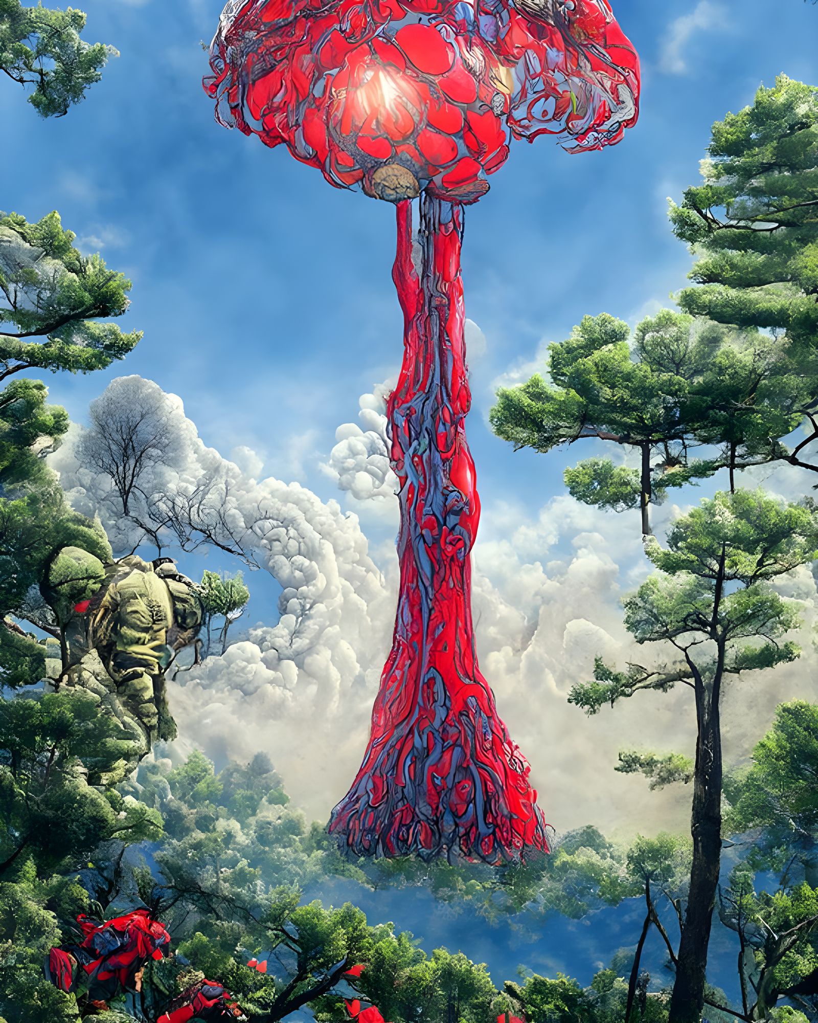 Surreal Mushroom Cloud in 90s Comic Style