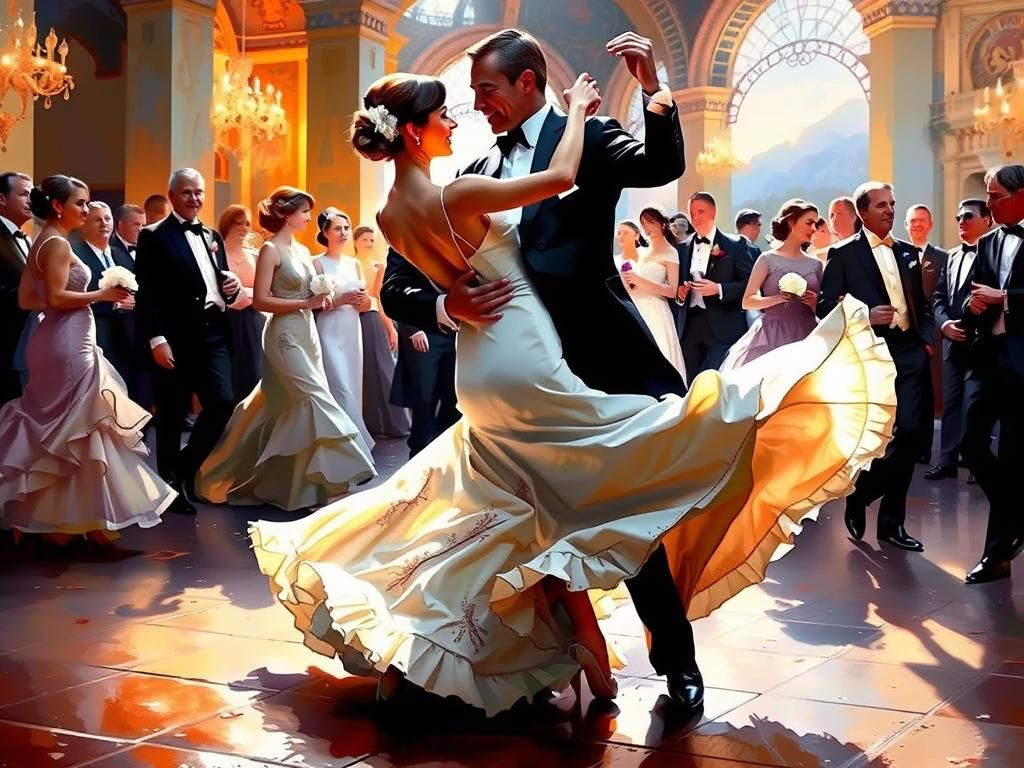 Elegant Dance in Thin Line Art Style