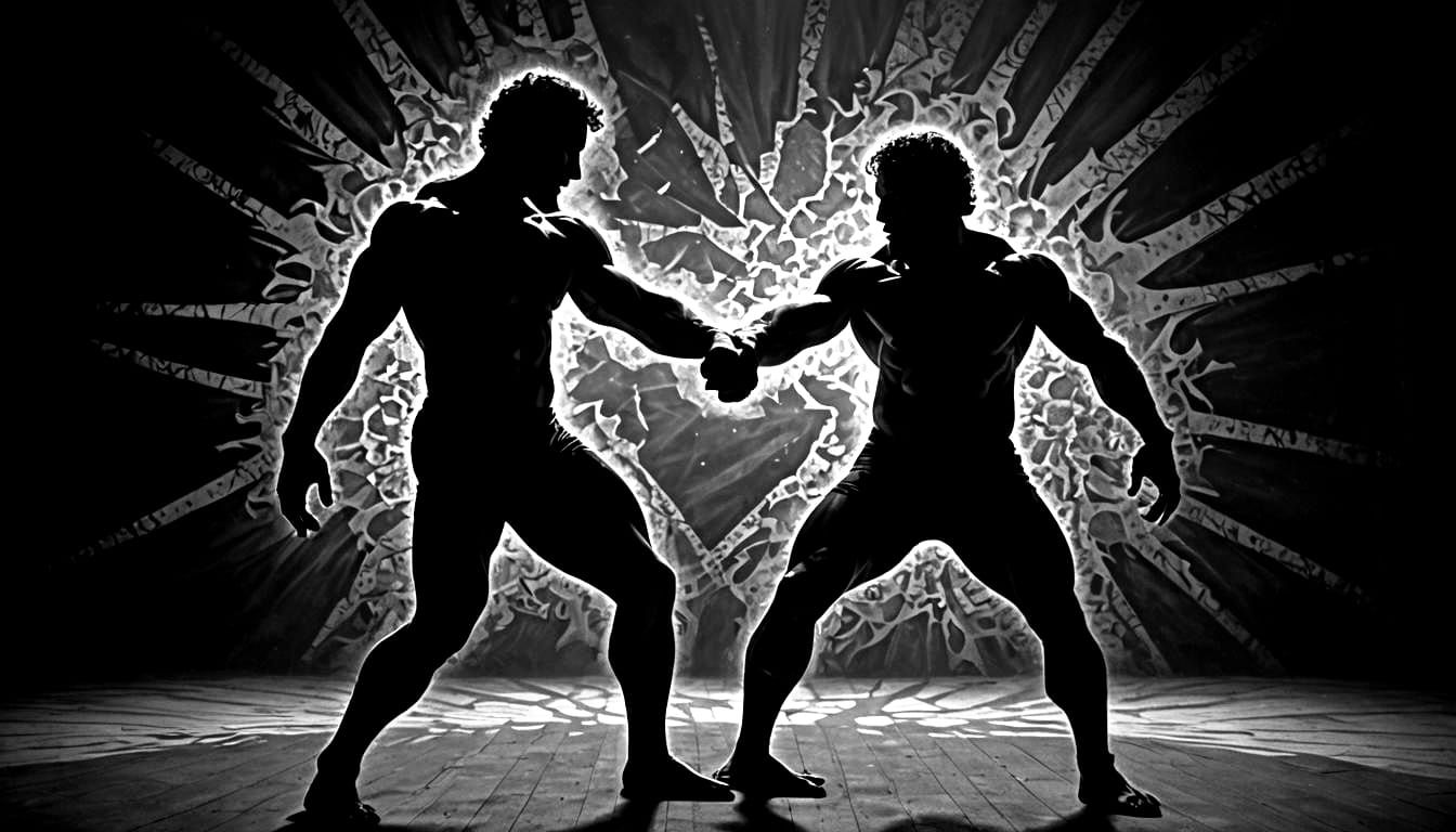 Man Wrestling Shadow: Deep Contrast 3D Fractal