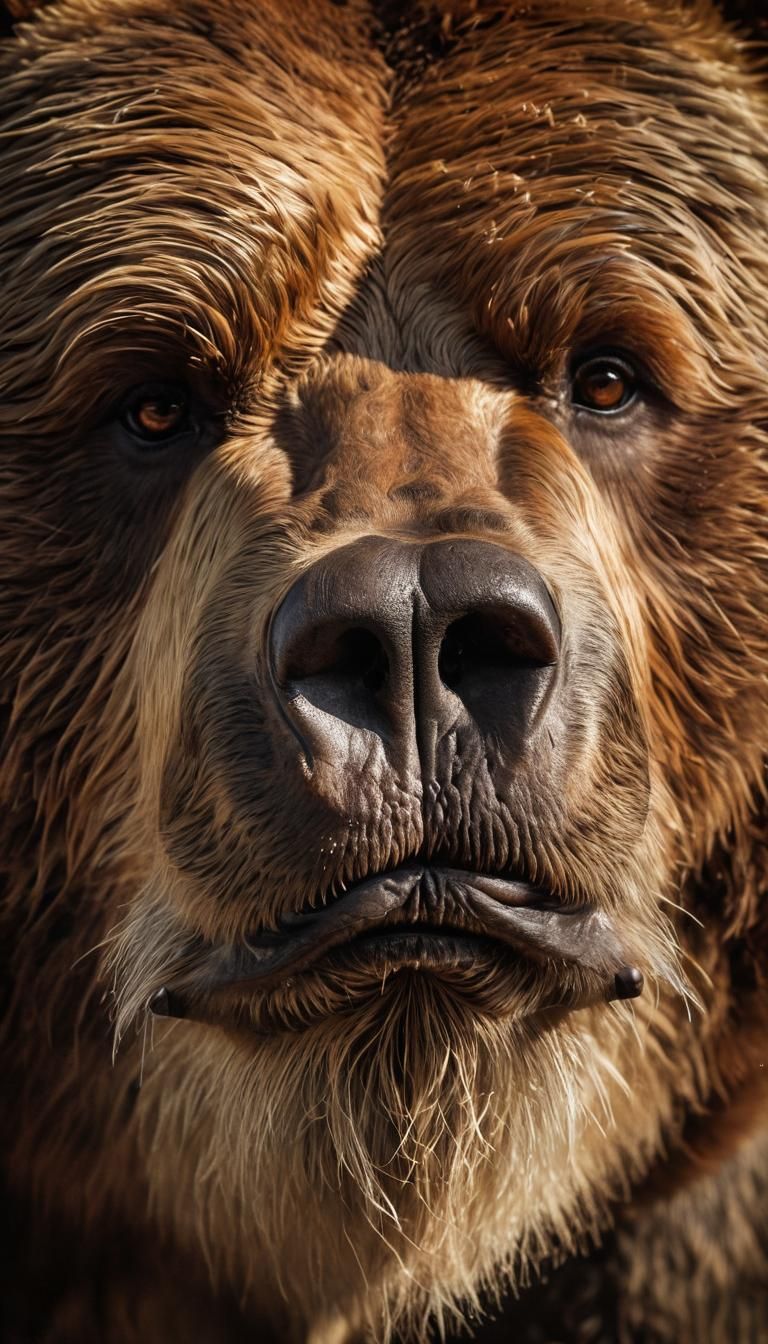 Vintage Kodiak Bear Portrait in Macro Photography Style