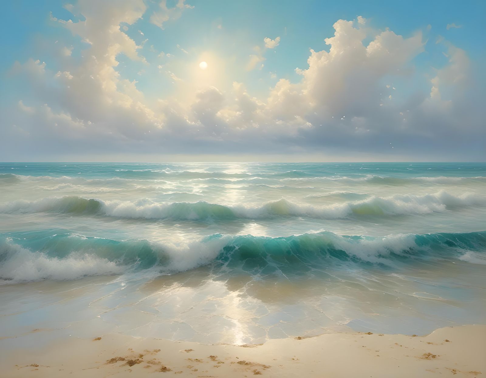Peaceful Ocean View with Soft Sky and Waves