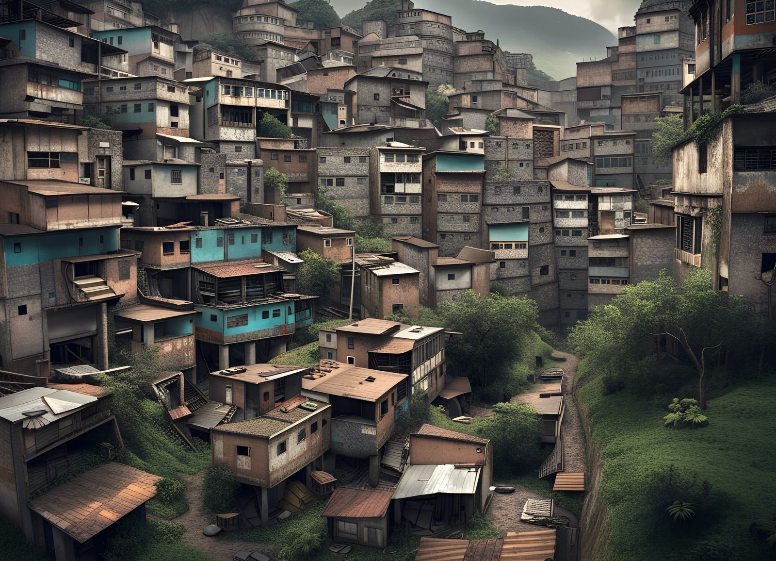 Futuristic Abandoned Favela Cityscape