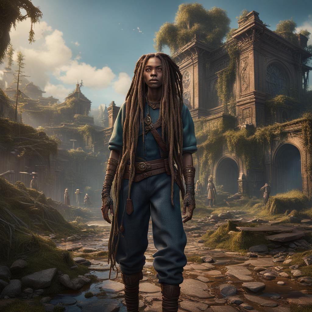 Grieving Woman in Fading World: Detailed Matte Painting