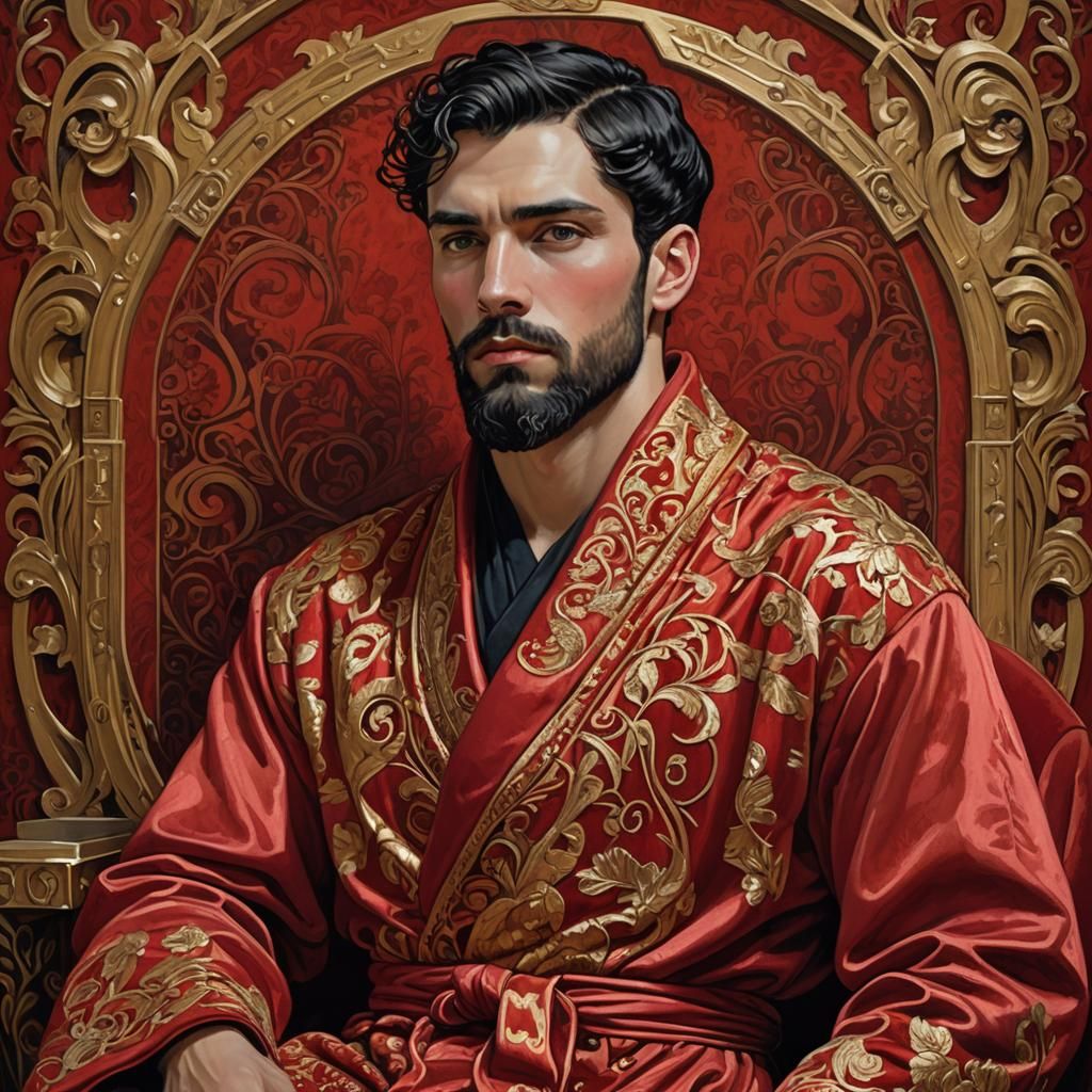 Elegant Bearded Man on a Throne in Art Nouveau Style