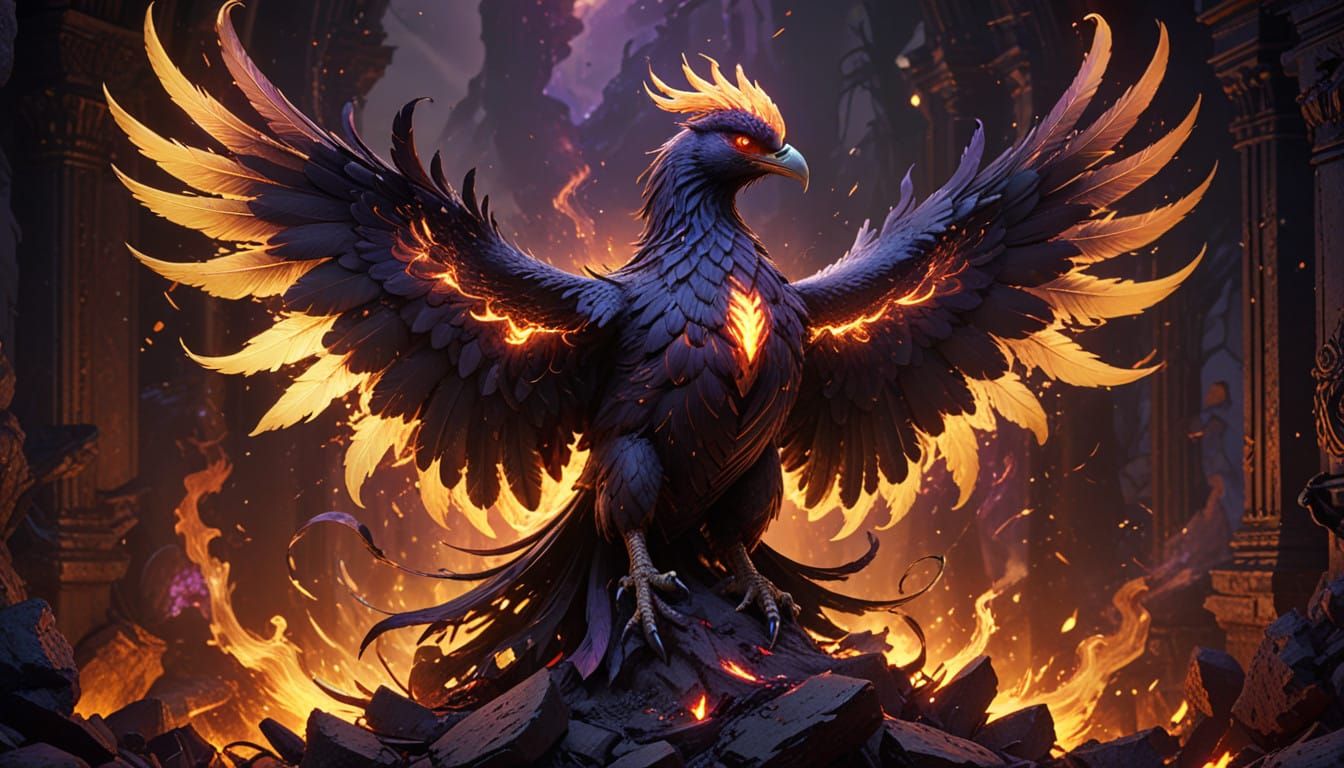 Majestic Dark Fantasy Phoenix Reborn from Infernal Flames