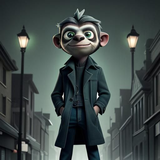 Sloth-Human Hybrid Under Streetlight: Charcoal Drawing