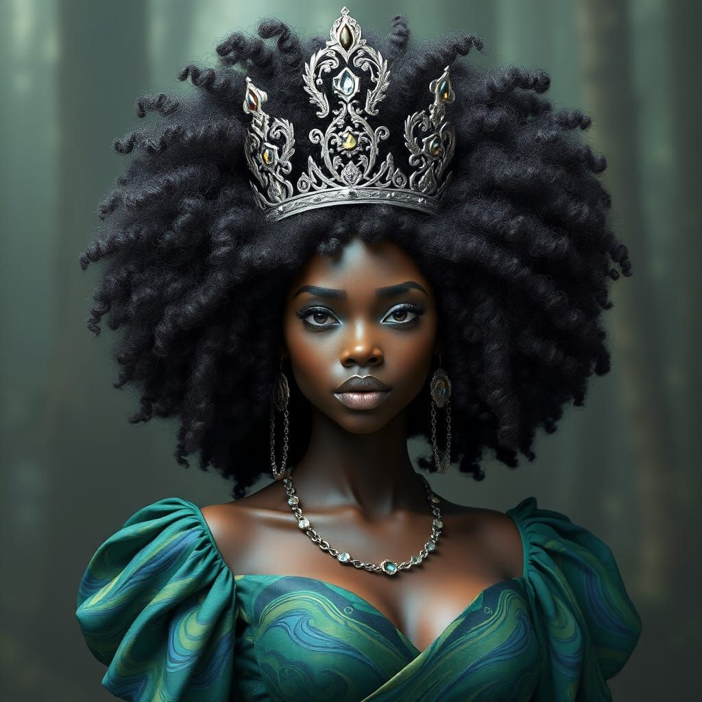 Regal Afro Goddess in Vibrant Oil Painting Style