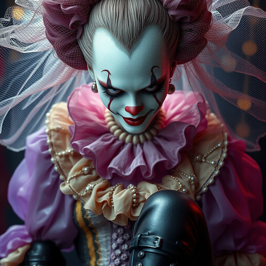 Eerie Female Clown in Art Nouveau Style