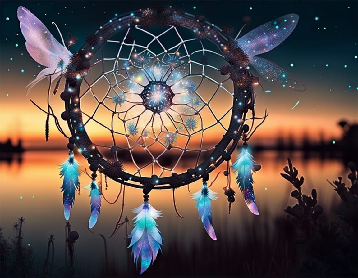 Dreamcatcher made of glowing crystals.