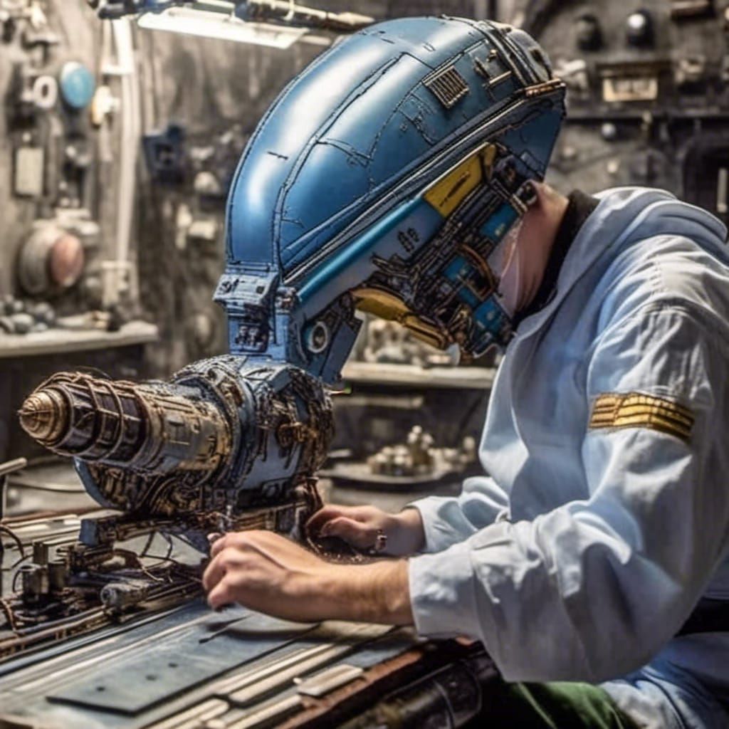 Millennium Falcon Being Welded with Blue Laser