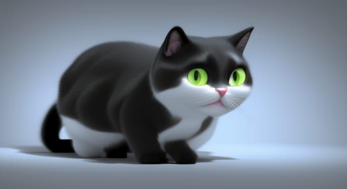 Black and White Cat in Pixar Style