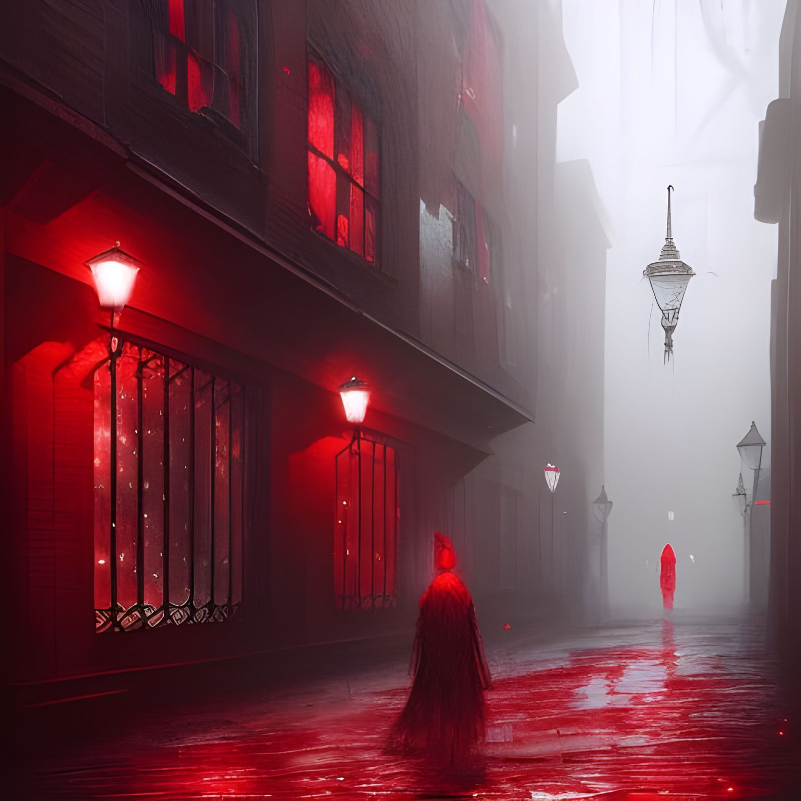 Mysterious Red Creature in Misty London Street