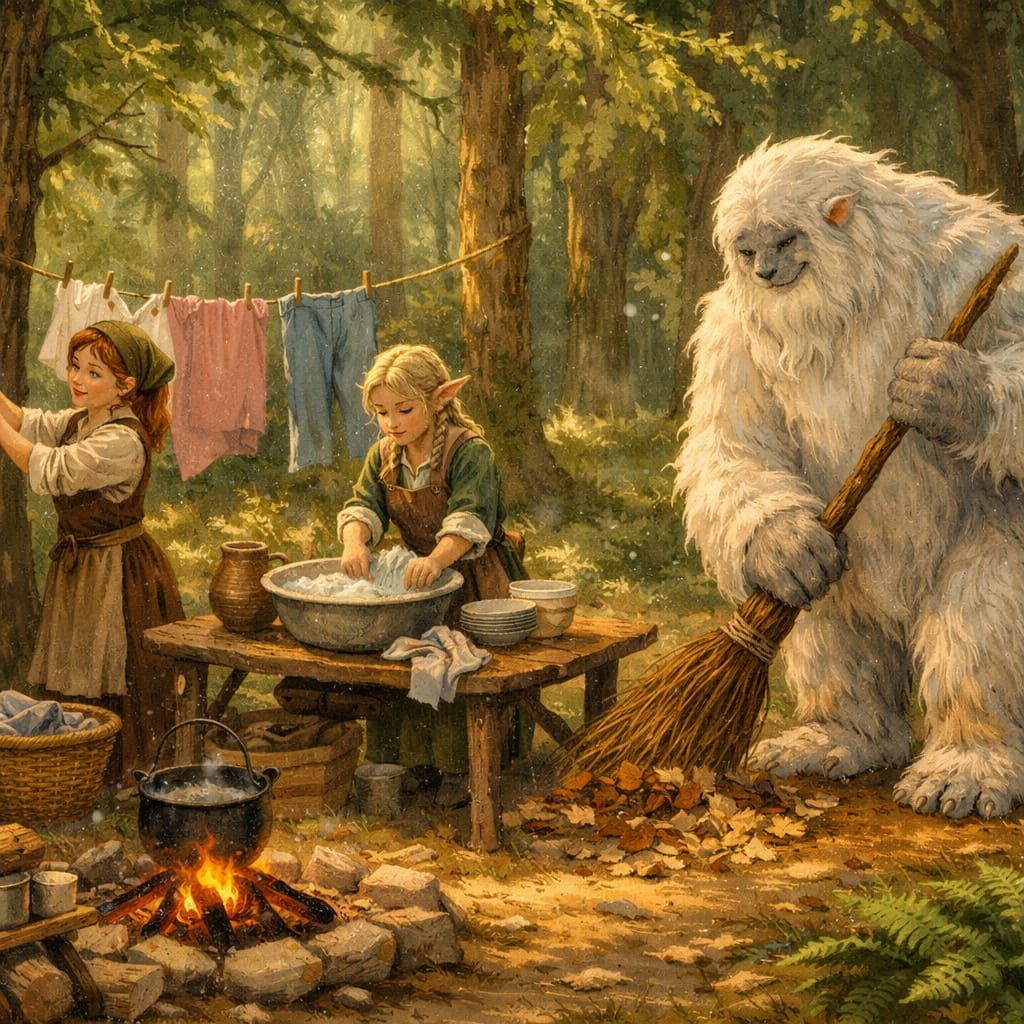Woodland Chores: Fantasy Slice-of-Life Illustration