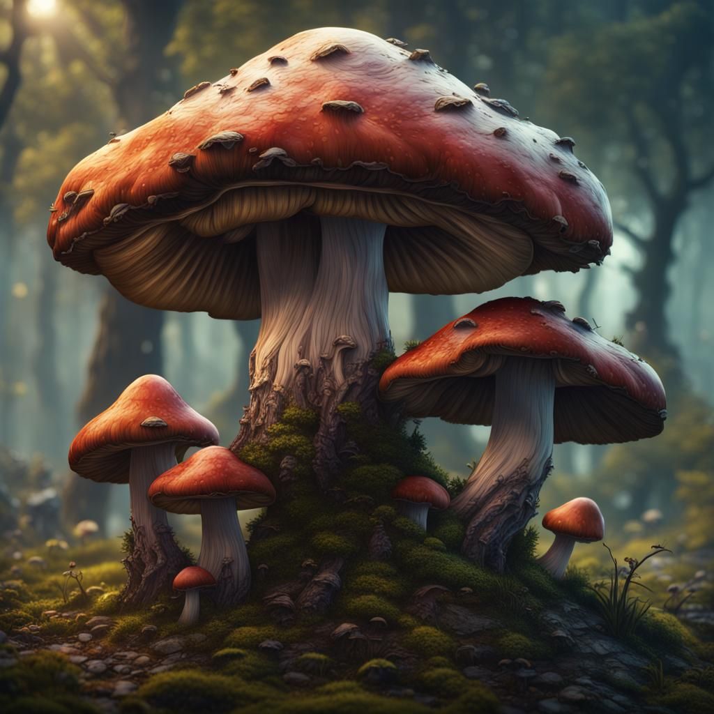 Fantastical Mushrooms in Detailed Matte Painting Style