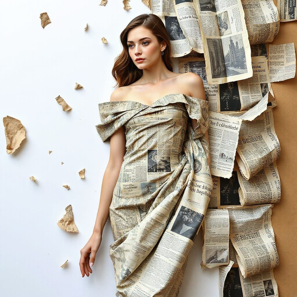 Abstract Collage of a Woman in Paper and Newspaper