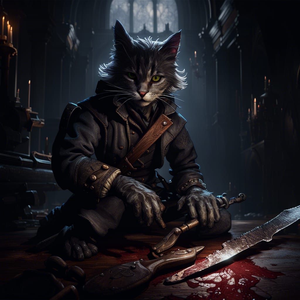 Bloodborne Cat Hunter with Saw Cleaver