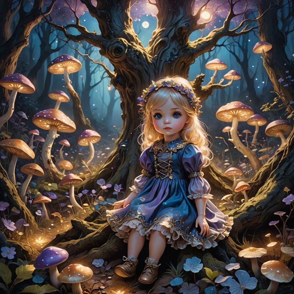 Magical Moonlit Forest: Enchanting Baby Doll Art