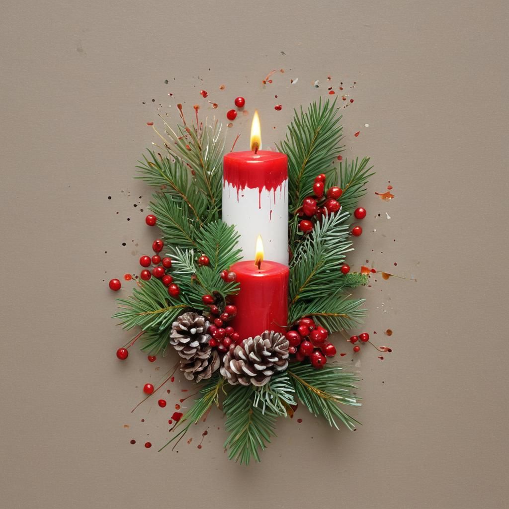 Warm Christmas Still Life with Candles and Berries