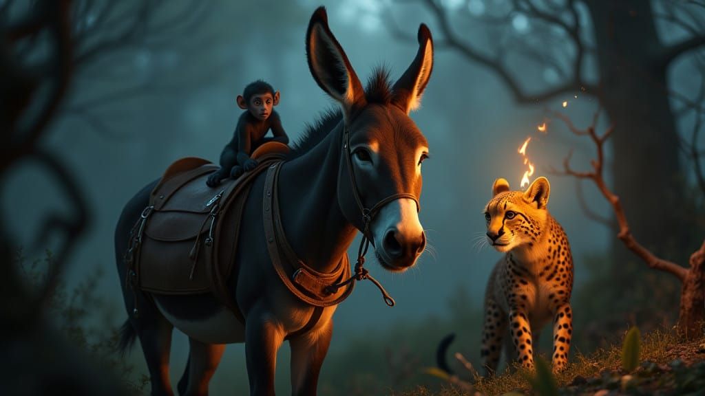 Mysterious Forest Encounter in Dark Fantasy Style