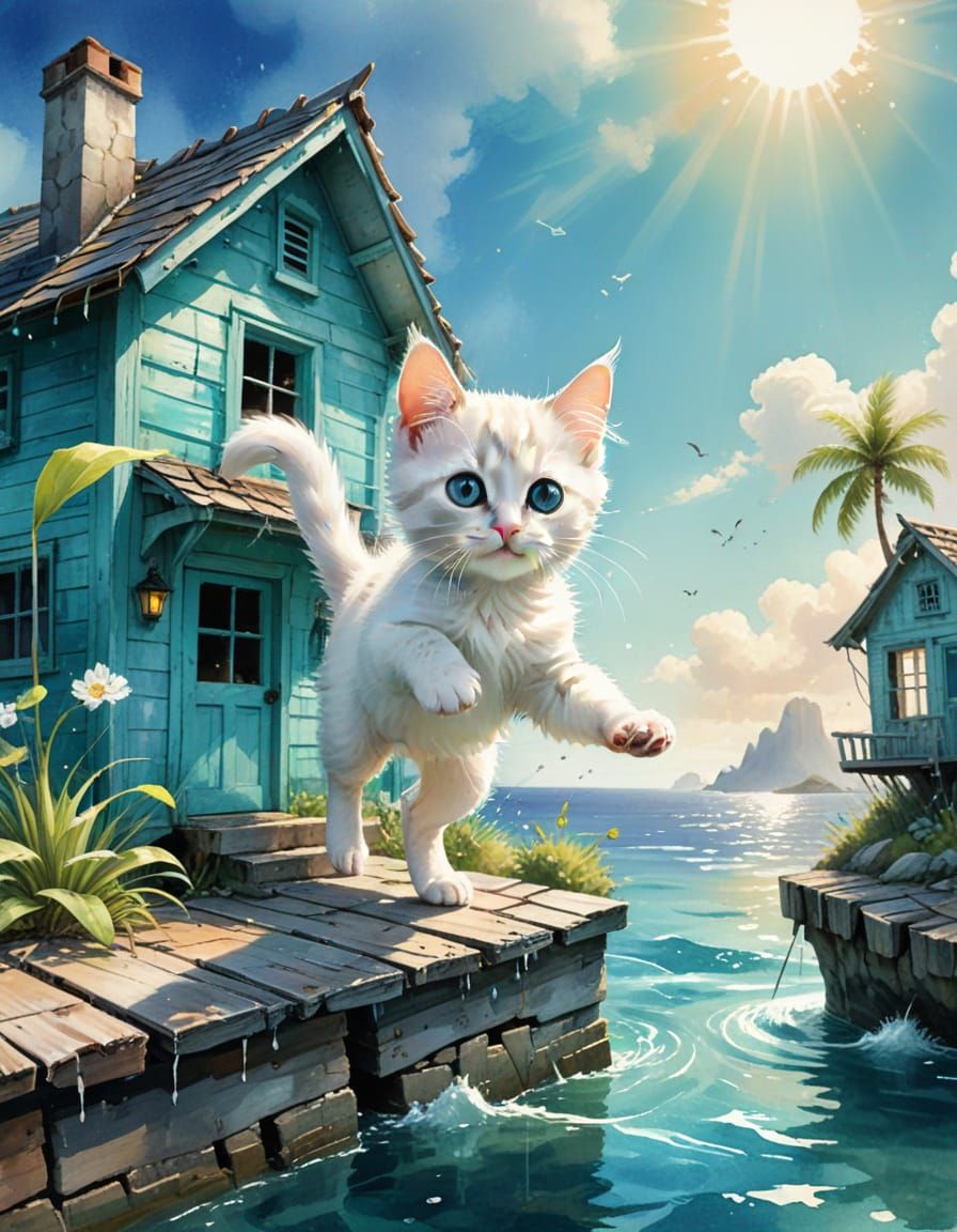 Whimsical Bombay Kitten Chases Spring in Dreamy Island Parad...