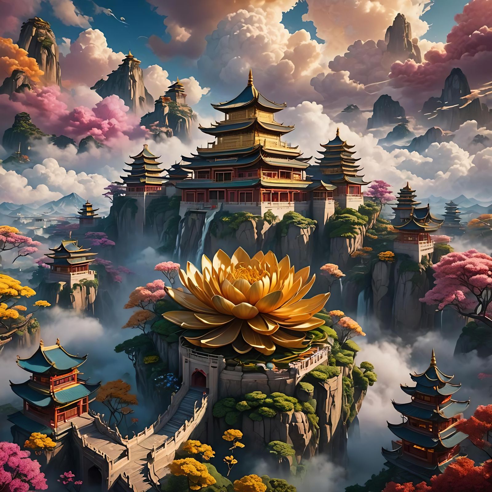 Golden Lotus in Oriental Palace, Fantasy Concept Art
