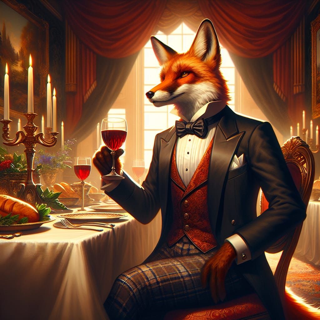 Sophisticated Fox at Dinner Party: Matte Painting