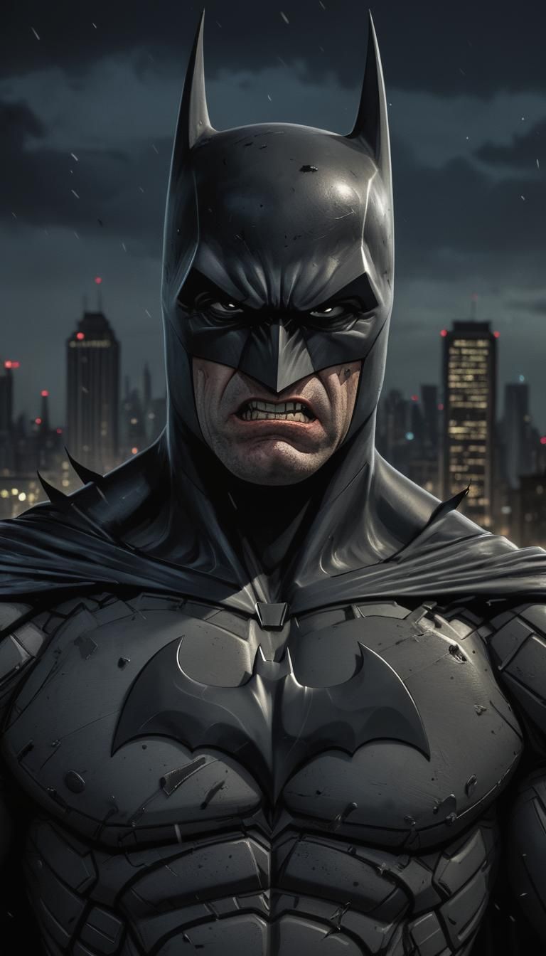 Angry Batman in Gotham City Night