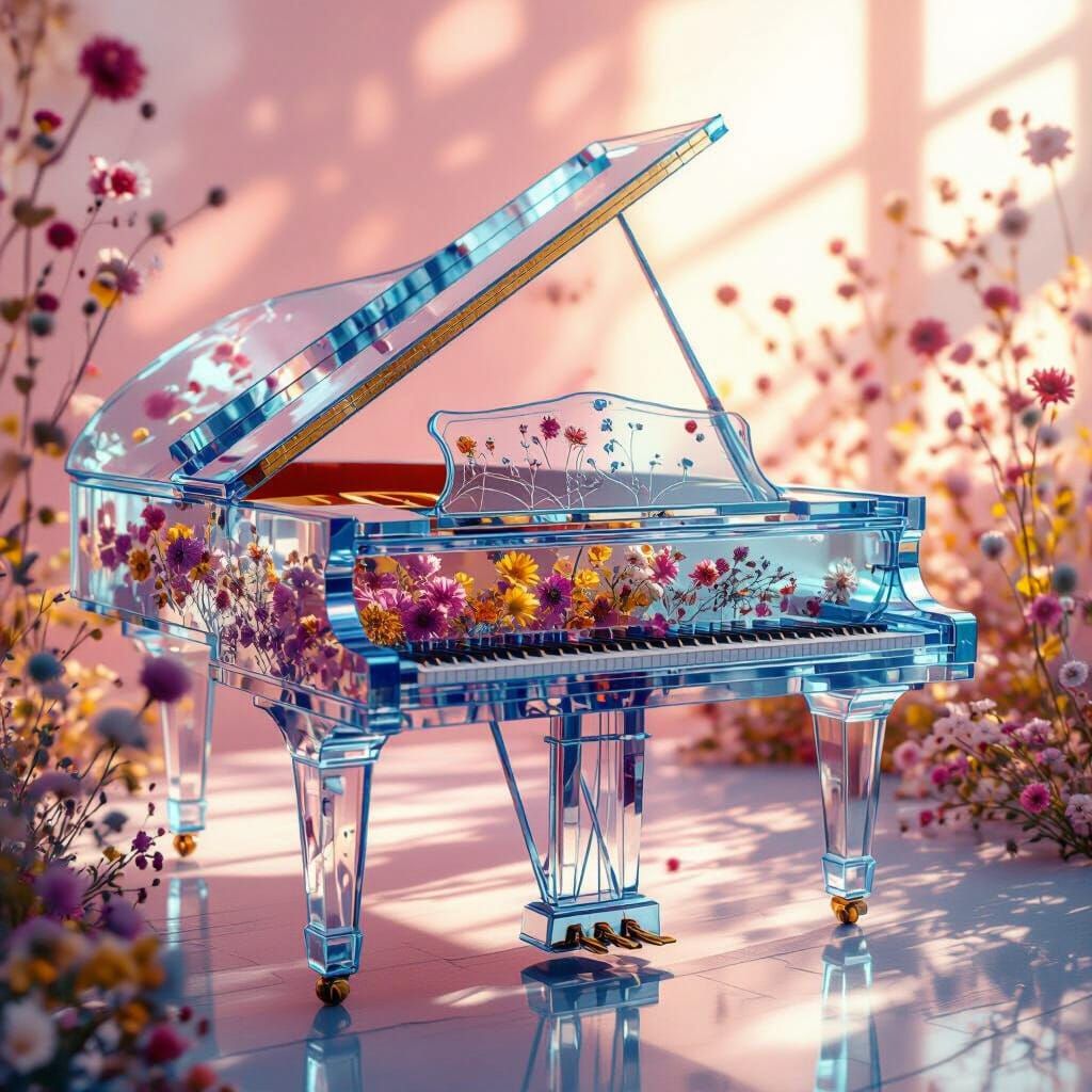 Translucent Resin Piano with Embedded Flowers