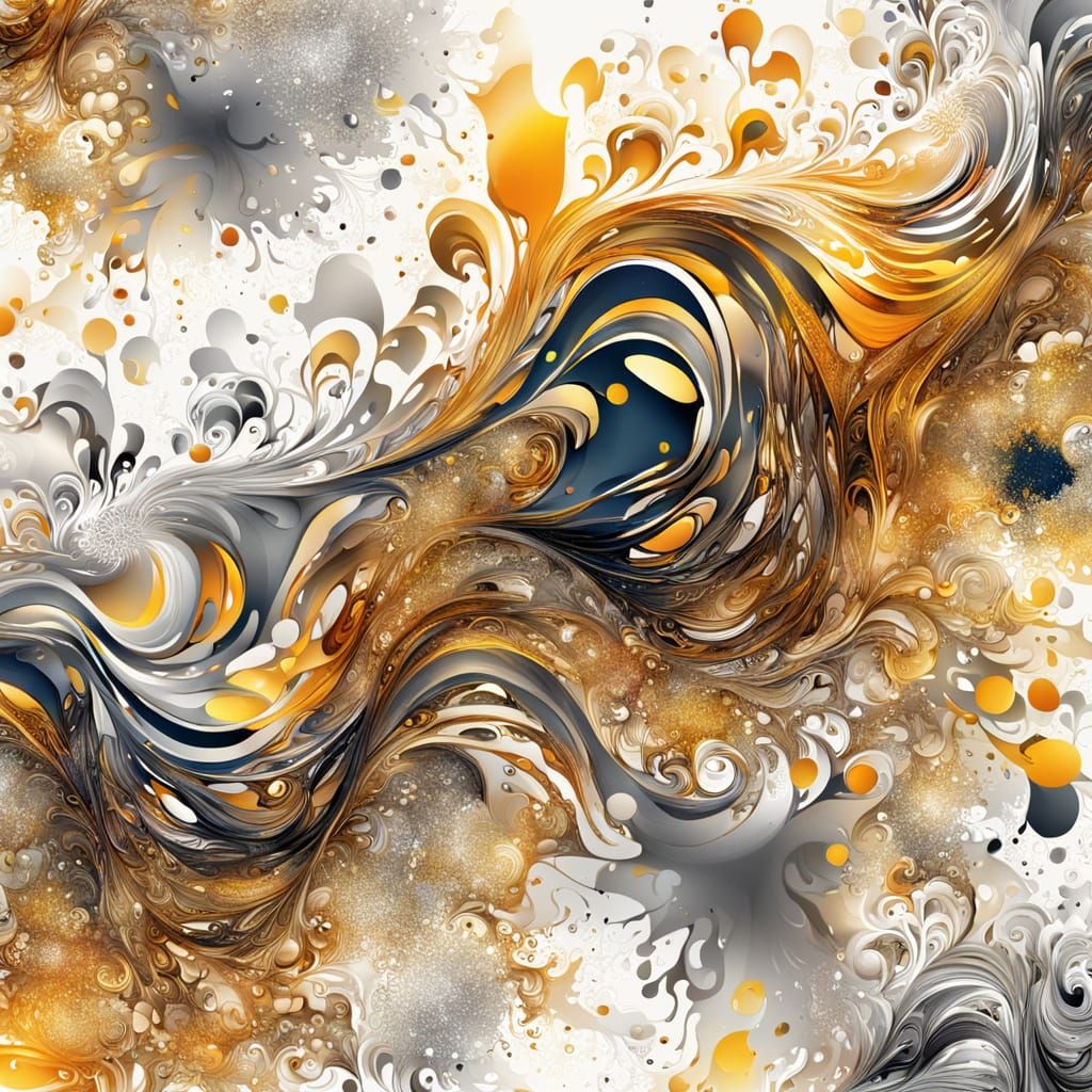 Elaborate Ink Illustration with Liquid Splatters