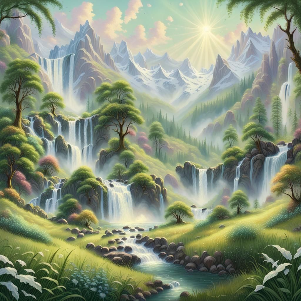 Enchanting Fairies in Lush Valley: Kinkade Style