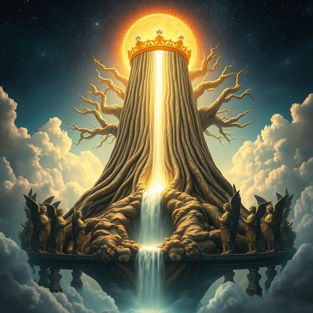 Floating Tree of Judgment in Dreamlike Scene