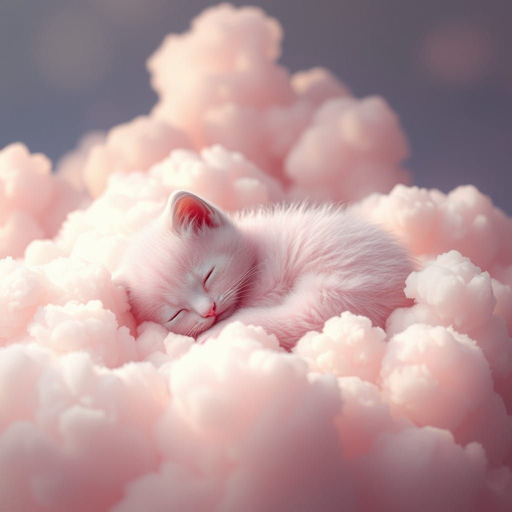 Whimsical Cloud Kitten in Dreamy Pastel Hues