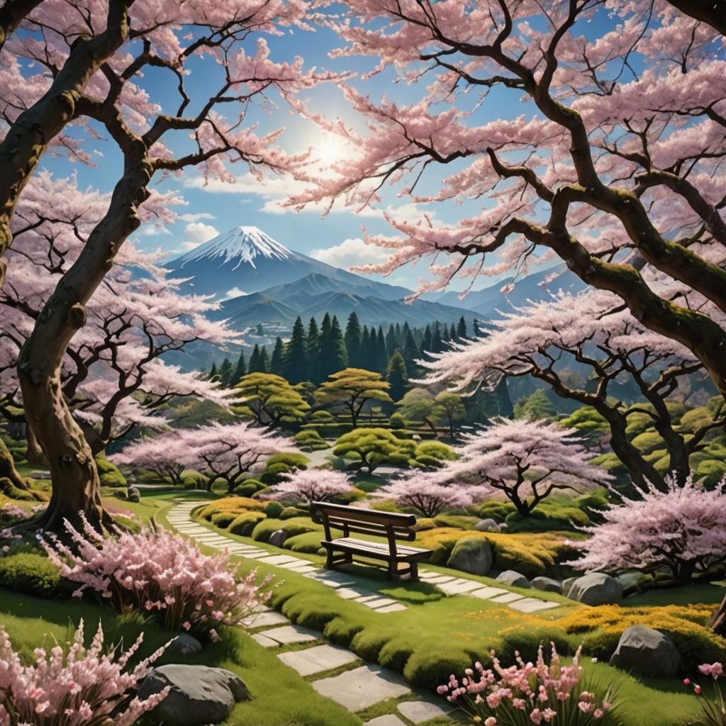 Tranquil Japanese Garden in Mountain Meadow