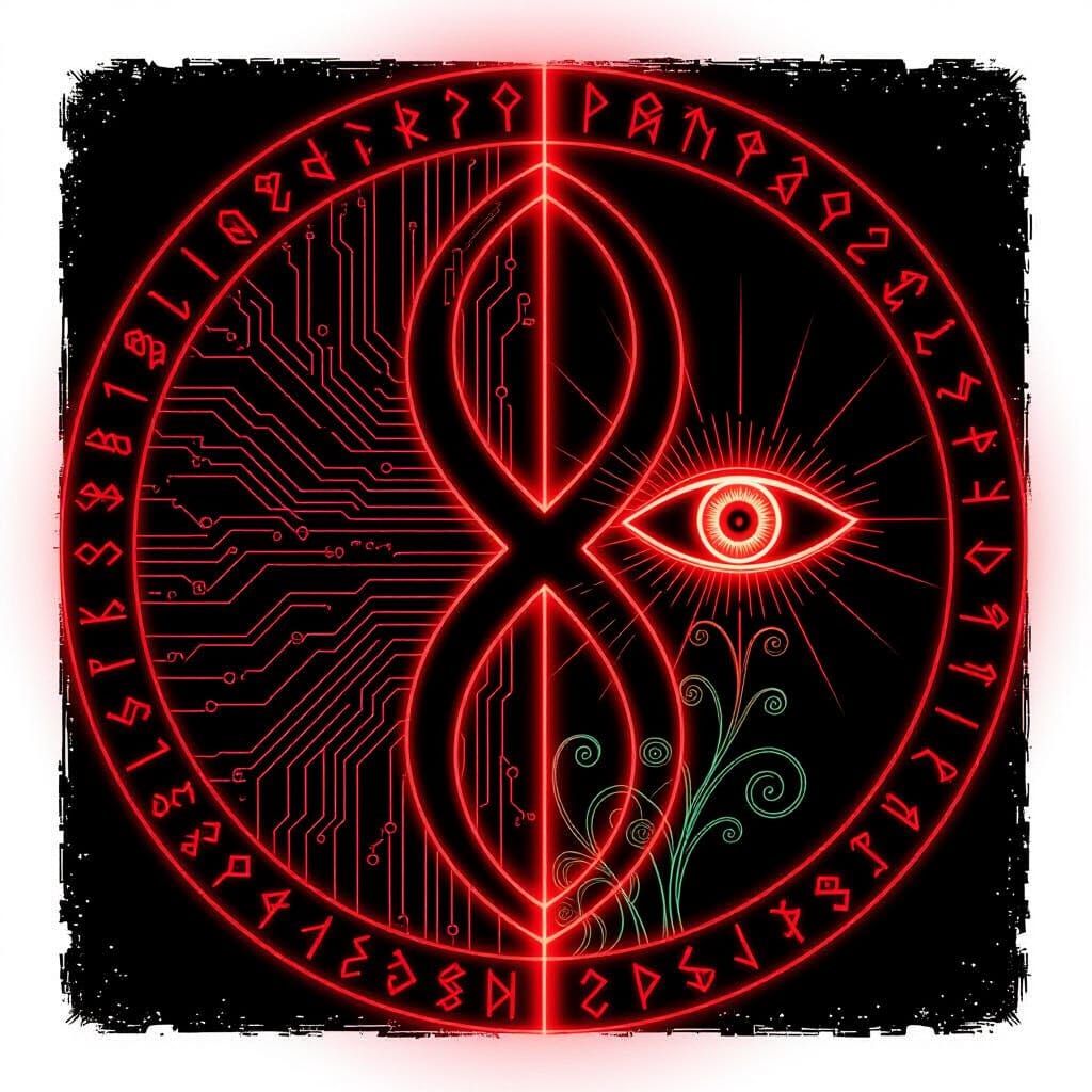 Mystical Futuristic Emblem of Digital and Spirit